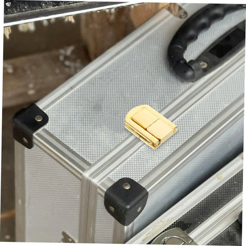 Close-up of Retro Style Lock Latch Clasp Kit For Wooden Boxes And Jewelry Cases on silver metal case
