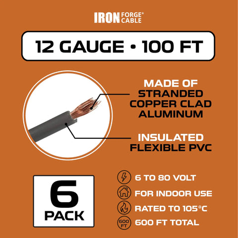 Six Color 12 Gauge Automotive Wire Bulk Kit 600 Ft Total On 100 Ft Reels Copper Clad Aluminum with PVC insulation description