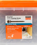 Dead Simple 4 Inch Framing Screws With Low Profile Head And Boss Level Sawtooth Point For Fast Track Wood Projects Smooth Six Lobe Driver Quik Guard Coated Tan Structural Fasteners Heavy Duty Box Of 750 in durable container.