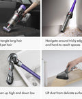 V11 Extra Cordless Vacuum Cleaner With Up To 60 Minutes Run Time, 60 Percent More Suction, showing versatility on surfaces
