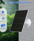 7W Solar Panel For Ring Security Cameras Charger With USB C And 3.5mm Port, IP66 waterproof, mounted on wall in rain