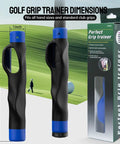 Golf Grip Trainer Right Hand With Ergonomic Design To Correct Grip Posture, Blue, 1 Pack with packaging and size dimensions