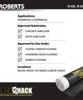 Straight Shooter Floor Underlayment For Laminate And Engineered Wood, 600 Square Foot Roll details for approved uses and substrates.