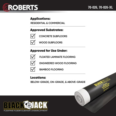 Straight Shooter Floor Underlayment For Laminate And Engineered Wood, 600 Square Foot Roll details for approved uses and substrates.