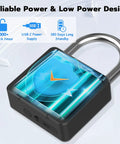Fingerprint Padlock With Bluetooth Key Backup Heavy Duty Waterproof Lock showcasing power and charging features