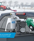 Workhorse 25 Gpm Fuel Transfer Pump With Auto Shutoff Nozzle Plug And Play 12 Volt Diesel Gas Line Kit mounted on truck.