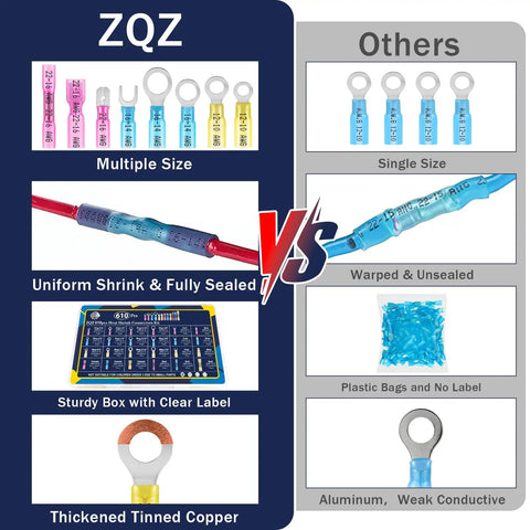 610 Piece Heat Shrink Wire Connectors Kit For Marine Use With Waterproof Crimp Terminals Including Rings Male And Female Terminals Forks And Butt End Connectors Insulated Terminal Assortment For Boat Auto RV Wiring Projects comparison chart.