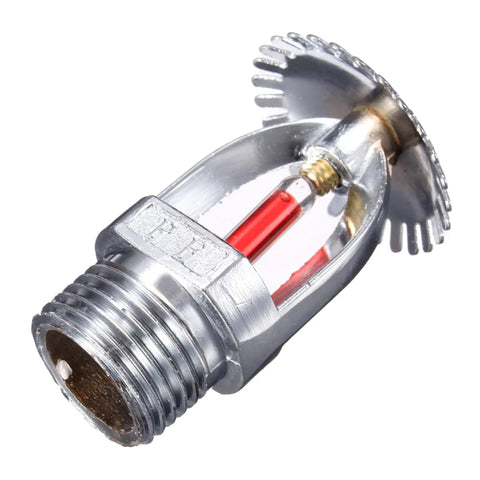Set Of Two Upright Fire Sprinkler Heads With Half Inch Npt Threads Chrome Plated Copper Housing One Fifty Five Fahrenheit Activation detailed view.