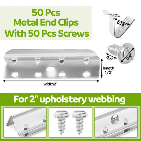 Beefed Up Metal End Clips For Webbing Lawn Chairs 2 Inch Replacement Kit With Screws 50 Clips And 50 Screws Steel End Caps