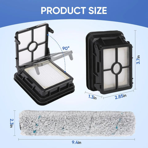 Product size view with Multi Surface Pet Brush Rolls And Vacuum Filters Replacement Parts for CrossWave Max and HydroSteam