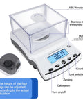 No Nonsense Ultra Precise 500g X 0.001g Pro Grade Analytical Balance Scale With Windshield And RS232 Data Interface showing LCD and buttons