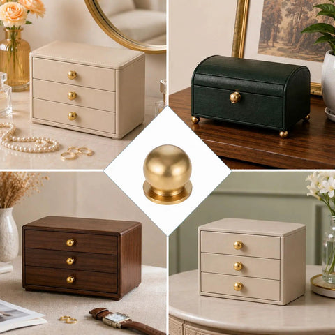 Real Deal Quality Top Shelf Solid Brass Mini Knobs One Half Inch Gold Drawer Pulls Four Pack With Screws on decorative cabinets.