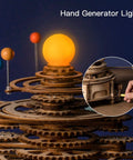 3D Wooden Orrery Solar System Puzzle Kit for Adults, Huge Planet Model With 8 Orbiting Planets, Mechanical Gear Building Toy, Easy Assembly, Epic Gift for Science Lovers and STEM Fans, hand-crank light