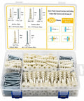 All In One Drywall Anchor Kit With Self Drilling Nylon Anchors And Screws, 300 Piece Set In Durable Organizer Case, Three Sizes For Quick No Sweat Mounting In Wood, Metal, And Drywall; open case
