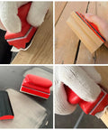 No Fuss Hand Sanding Block Set Of 16 With Hella Durable Foam Pads and Fast Hook And Loop Attachment For Smooth Furniture Refinishing Auto Scratch Removal And Sharp Craft Jobs Delivered In Vibrant Red being used on various surfaces.