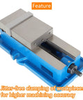 4 X 1-1/4 Precision Mill Vise Without Base For CNC Milling Machines, lockdown vise clamp, blue base, side angle view