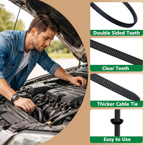 Man using Universal Cable Tie Buckle Kit With 3.54 Inch And 6 Inch Zip Tie Clips and Zipper Clips Snap On Fasteners on car engine