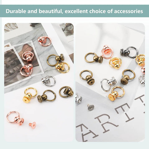 Top Shelf 50 Piece Screw Back Round Head Rivets Pull Ring Studs With Screwdriver Zinc Alloy Finish For DIY Leather Crafts multicolor hardware.