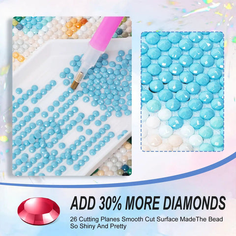 Close-up of diamonds in the Hot Air Balloon Diamond Painting Kit For Beginners, 5D Sunset Landscape With Mountains And Lake.