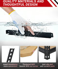 Beefy Heavy Duty Garage Storage Shelves 3 Tier Metal Shelving Unit 48 By 24 By 36 Inches Industrial Grade Steel With 1320 Lbs Total Load Capacity For Tools, Boxes, And Garage Gear, black steel support close-up