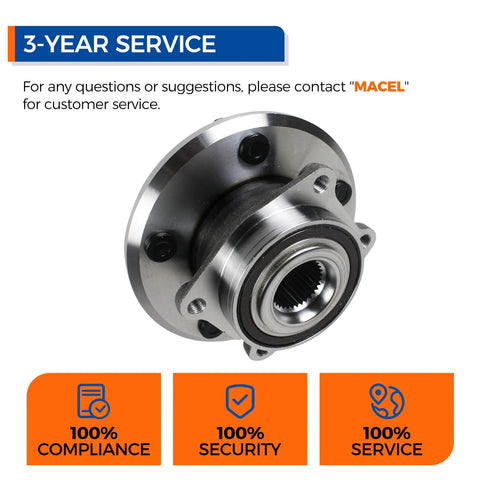 Front view of Front Wheel Bearing Hub Assembly For 2009 To 2017 Dodge Journey And 2014 To 2015 Ram ProMaster 1500 2500 3500 Five Lug With ABS Premium Replacement Wheel Hub For Easy Install And Long Lasting Performance showing metal construction and mounting holes.