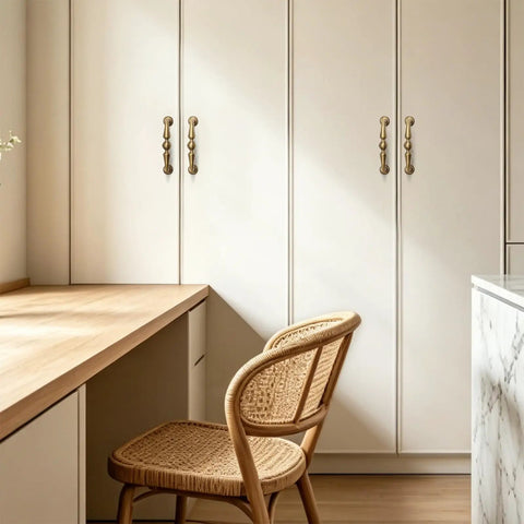 5.04 Inch Bronze Brass Cabinet Pulls Set Of 10 Vintage Style Handles on white wardrobe doors in modern room