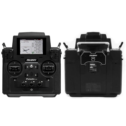 Front and rear view of Flysky Paladin PL18 2.4GHz 18CH Radio Transmitter With FS-FTr10 And FTr16S Receiver for RC models.