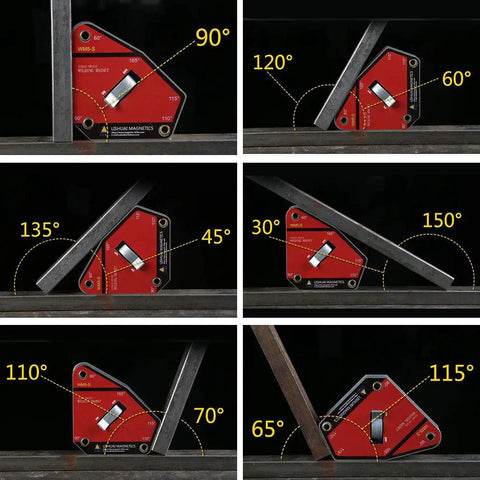 Beefy On Off Switch Magnetic Welding Clamp in multi-angle positions for flat plate and pipe 70 lb pull red.