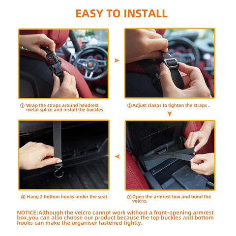 Installation of Car Net Pocket Organizer Between Seats For Handbags And Purses Grab And Go Back Seat Storage Barrier Front Console Organizer Multi Pocket Car Pouch Holder For Travel Office And Daily Driving.
