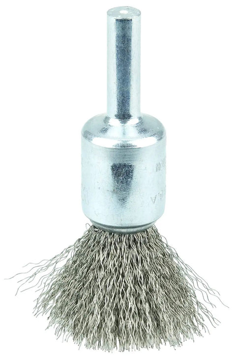 Crimped Wire End Brush For Drills And Die Grinders Half Inch Shank With Stainless Steel Fill 0.0104 Inch USA Made Pro Grade Cleaning