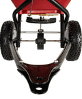 Front view of Tow Behind 150Lb Broadcast Spreader for Fertilizer and Seed with Easy Flow Control Adjustable Settings Non Skid Tires.