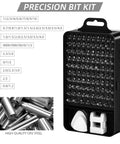 115 In 1 Precision Screwdriver Set With Micro Magnetic Bits For Electronics Repair shown in a black storage case with labeled sizes.