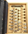 Watch Mainspring Winder Set With 20 Models For Precision DIY Repair Enthusiasts Brass Handle Shaft Winding Tool in wooden box.