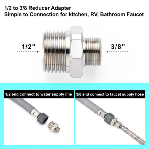Brass RV Faucet Reducer Adapter One Half To Three Eighths Compression Fitting For RV Kitchen Plumbing And Water Hose Connections