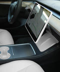 Tesla Center Console 3 Piece Upgrade Kit for Model Y 2021-2024 and Model 3 2021-2023 installed with cup holder and screen protector.