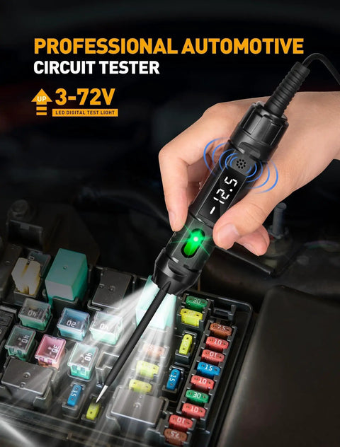 Pro Grade Heavy Duty Circuit Tester With Buzzer And 3 To 72V DC LED Voltmeter Automotive Light Tester With Illumination And Fuse Check Stainless Steel Probe And Safe ABS Body For Quick Electrical Diagnostics on car fuse box