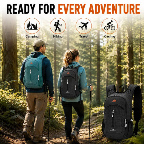Hikers with Ultralight 18L Foldable Hiking Daypack For Travel Camping And Cycling Water Resistant Packable Backpack in forest
