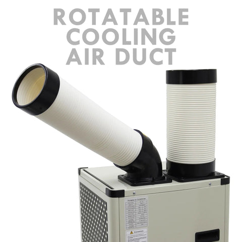 Built Tough 9180 BTU Industrial Spot Cooler And Portable Air Conditioner With High Airflow Single Outlet For Quick Chill Outdoor Tents Events Workshops 110V with rotatable cooling air ducts.