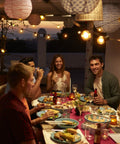 Group dining at sunset with Outdoor String Lights Waterproof 240Ft With 124 G40 Globe Bulbs And 4 Spares Connectable Dimmable LED Patio Lights For Backyard Vibe Porch Balcony Weatherproof ETL Listed Energy Efficient Mood Lighting enhancing ambiance.