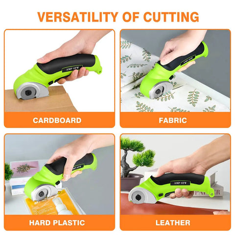Powerful Cordless Electric Scissors For Heavy Duty Cardboard Cutting With Rechargeable Battery slicing through cardboard, fabric, hard plastic, and leather.