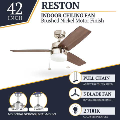 Dope 42 Inch Modern Farmhouse LED Ceiling Fan With Light Pull Chain Dual Mounting Options Dual Finish Blades Quiet Reversible Motor