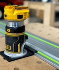 Slick Guide Rail Adapter For Trim Routers Hella Accurate Straight Cuts And Dados Compatible With Most Router Brands Uses Stock Screws Dead Simple Setup Made In Usa Woodworking Essential on trim router over metal track.