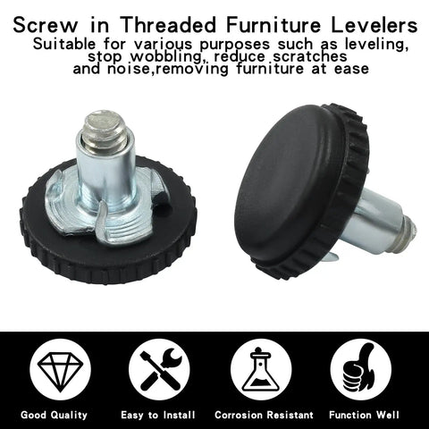 24 Pack Adjustable Furniture Levelers With 1/4-20 Thread Screw In Glides With T Nuts For Cabinets Tables Chairs And Patio Furniture Legs