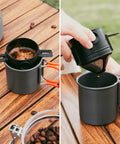 Brewing coffee with 1.2L Camping Coffee Pot Set With Kettle, Mug And Percolator For Stove Top Brewing, durable aluminum kit