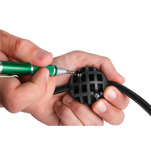 Hands adjusting 40 Foot 12 Gauge Retractable Power Cord Reel With Auto Rewind Spring Loaded For Easy Recoil Heavy Duty Extension Cord Organizer