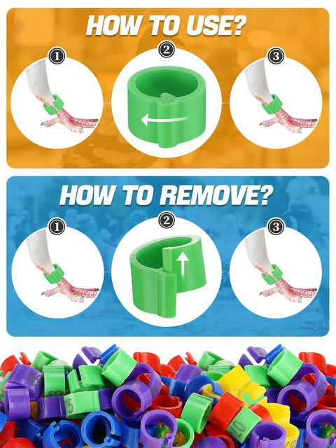 Instructions for using and removing Colorful Readable Numbered Bird Leg Bands Set For Bird Nerds And Hobbyists 0.3in Inner Diameter 100 Pcs Pigeon Leg Rings