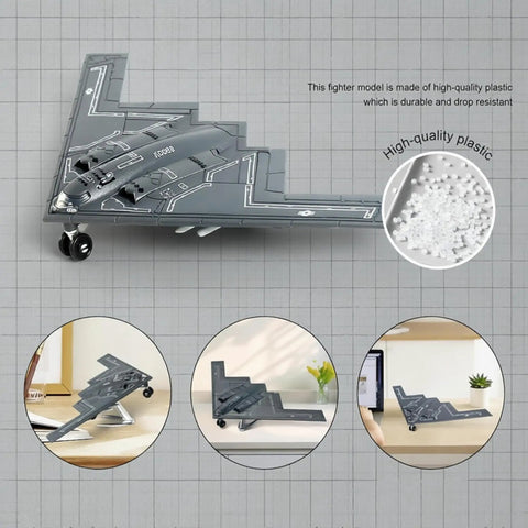 1/200 Scale B-2 Spirit Stealth Bomber Model Kit With Display Stand For Collectors on display, highlighting durable ABS plastic.
