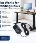 29V 24V 2A Universal Recliner Power Supply Plug In Adapter For Electric Chair Sofa Couch Lift Motor Standing Desk Replacement Wall Cord close-up on power adapter with long cord shown in office setting.