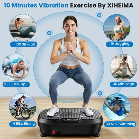 Woman exercising on Vibe Plate Vibration Exercise Machine For Lymphatic Drainage 200 Levels Full Body Workout Stand Shake Board