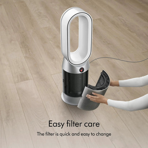 Hands changing filter on Hot And Cool HP07 Air Purifier With Heater And Fan, All In One Climate Control, Auto Pollutant Sensor, Fully Sealed HEPA H13